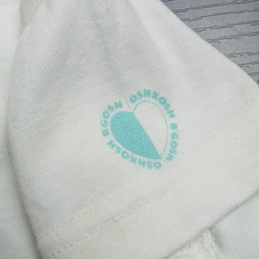 VTG Osh Kosh B'gosh‎ Kids White Shirt with Teal Heart Accents 12 Mos